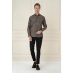 Efor Erkek Slim Fit Kazayağı Desenli %100 Pamuklu Casual Kahve Gömlek G 1585