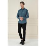 Efor Erkek Slim Fit Kazayağı Desenli %100 Pamuklu Casual Mavi Gömlek G 1585 - 2XL