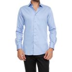 Efor Erkek Slim Fit Klasik Yaka Pamuk Saten Uzun Kol Mavi Gömlek Gk 214 - 2XL