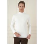 Efor Erkek Slim Fit Pamuklu Uzun Kollu Düğmeli Ekru Beyaz Yarım Boğazlı Tişört TS 893 - 3XL