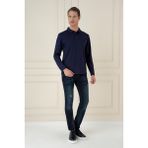 Efor Erkek Slim Fit Pamuklu Uzun Kollu Düğmeli Lacivert Polo Yaka Tişört TS 893