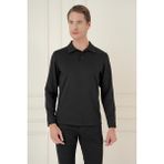 Efor Erkek Slim Fit Pamuklu Uzun Kollu Düğmeli Siyah Polo Yaka Tişört TS 893 - 2XL