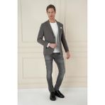 Efor Erkek Slim Fit Torba Cep Esnek Spandex Karışımlı Düz Koyu Haki Blazer Ceket C 696 - 58