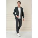 Efor Erkek Slim Fit Torba Cep Esnek Spandex Karışımlı Düz Nefti Blazer Ceket C 696 - Petrol Yeşili - 58