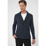 Efor Slim Fit Ceket Yaka Torba Cep Kruvaze Lacivert Yünlü Örme Triko Ceket 01