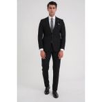 Efor Slim Fit Çift Yırtmaç Esnek Düz Siyah Takım Elbise Tk 917 - 6 Drop - 44