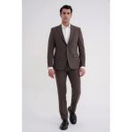 Efor Slim Fit Çift Yırtmaç Gofre Kumaş Esnek Kahverengi Spor Takım Elbise Tk 940 - 6 Drop - 60