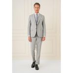 Efor Slim Fit Çift Yırtmaç Kırçıllı Dokuma Gri Yelekli Takım Elbise TK 902 - 54 - 6 Drop