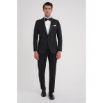 Efor Slim Fit Çıkarılabilir Kırlangıç Saten Yaka Siyah Damatlık Smokin Takım Black 081 - 44 - 4 Drop
