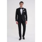 Efor Slim Fit Fleto Cep Çıkarılabilir Saten Yaka Düz Siyah Damatlık Smokin Takım Altro 032 - 4 Drop - 42