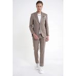 Efor Slim Fit Mono Yaka %97 Tencel Kumaş Çift Yırtmaç Esnek Bej Takım Elbise Tk 941 - 6 Drop - 56