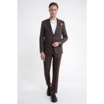 Efor Slim Fit Mono Yaka %97 Tencel Kumaş Çift Yırtmaç Esnek Kahverengi Takım Elbise Tk 941 - 6 Drop - 50