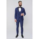 Efor Slim Fit Yelekli Çıkarılabilir Saten Yaka Parlement Mavi Damatlık Smokin Takım Black 034 - 46