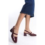 Eformoda Bordo Kadın Arkası Açık Kemer Toka Detaylı Rahat 5 Cm Klasik Topuklu Ayakkabı Drk020 36