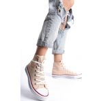 Eformoda Krem Kadın Uzun Keten Spor Ayakkabı Günlük Sneakers Cnv6 38