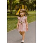 Efran Bebe Kız Çocuk Elbise | Kız Çocuk Kolyeli Yazlık Elbise | Güpür Çiçek Desenli Pembe Elbise + Kemer ve Kolye Detaylı | Özel Gün, Tatil, Günlük - 4 Yaş