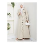 EFSUN MODA DÜĞMELİ DETAYLI CEPLİ TRENÇKOT ETEKLİ TAKIM TESETTÜR TAKIM KREM