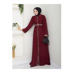 EFSUN MODA LEOPAR DETAYLI GÖMLEK YAKA ELBİSE LEOPAR KUŞAKLI FULL DÜĞME KAPAMA