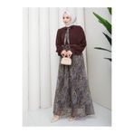 EFSUN MODA PUANTİYE DESENLİ FULAR DETAYLI DESENLI ŞİFON ETEKLI TESETTÜR TAKIM KEMERLİ