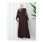 EFSUN MODA TAŞLİ ABAYA TESETTÜR GIYIM KADIN FERACE ELBISE KAHVE