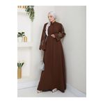 EFSUN MODA TAŞLİ ABAYA TESETTÜR GIYIM KADIN FERACE ELBISE KAHVE