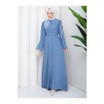 EFSUN MODA TAŞLİ ABAYA TESETTÜR GIYIM KADIN FERACE ELBISE MAVİ