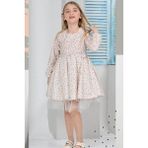 Eftelya Kız Çocuk Kloş Elbise Çiçek Desenli ve Etek Ucu Tüllü 12178 - Ekru - 2 - 3 Yaş