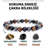 Efulim Hediyelik Doğal Taş Koruma Enerji Çakra Bilekliği |kaplangözü-Hematit-Oniks |hediyelik Doğaltaş - Beyaz - Kahverengi