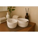 Efuliz Home Jüt Hasır Desenli 2'li Oval Sepet,düzenleyici-Organizer-Banyo-Saklama Sepeti,ekmek-Çeyizlik Sepet - 22X12 - Beyaz