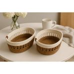 Efuliz Home Jüt Hasır Desenli 2'li Oval Sepet,düzenleyici-Organizer-Banyo-Saklama Sepeti,ekmek-Çeyizlik Sepet - 22X12 - Jüt - Beyaz