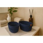 Efuliz Home Jüt Hasır Desenli 2'li Oval Sepet,düzenleyici-Organizer-Banyo-Saklama Sepeti,ekmek-Çeyizlik Sepet - 22X12 - Lacivert