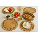 Efuliz Home Jüt Hasır Doğal Amerikan Servis-Supla Takımı, El Yapımı(Handmade) Desenli Yıkanabilir Servis Seti - 33 cm