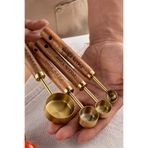 EG75 4 Adet Gold Paslanmaz Çelik Ahşap Saplı Ölçü Kaşığı Seti Ölçü Kabı 1.25ml 2.5ml 5ml 15ml