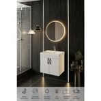 Ege 60 Cm Led Aynalı, 2 Kapaklı Banyo Dolabı Seti, Seramik Lavabo Dahil, Led'li