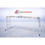 Ege Akrobat 4x4 4.70 Akrobat Merdiven | Çok Amaçlı Alüminyum | Katlanır & Kilitli | A Tipi – Düz – Iskele Kullanım - Gümüş Gri