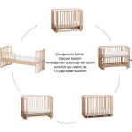 Ege Baby Doğal Ahşap 4 In 1 Beşik + Junior (Krem Leaf) 70 x 110 - Anneyanı, Karyola, Oyun Parkı, Montessori
