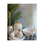 ege gross DEKORATİF DOĞAL BEYAZ OVAL MERMER AKSESUAR DETAYLI 8Lİ MERMER BANYO SETİ /MERMER BANYO TAKIMI