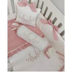 Ege Home Deluxe %100 Pamuklu Nakışlı 3 Parça Pike , Şeker Yastık, Fiyonklu Yastık Seti - Pembe - 100 x 150