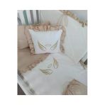 Ege Home Deluxe 4 parça melek kanadı nakışlı fırfırlı bebek nevresim takımı bej