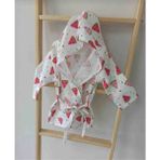 Ege Home Muslin Bornoz Pamuklu - 3 - 4 Yaş - Kırmızı - Beyaz