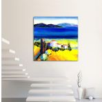 Ege Kasabası Yağlı Boya Dokulu Tablo 120X120 Gümüş Çerçeveli