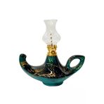 Ege Mermer Desenli Siyah/zümrüt Yeşil El Yapımı Kütahya Çinisi Gaz Lambası Büyük Aladdin Gaz Lambası