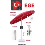 Ege Plaj Deniz Havuz Kamp Güneş Şemsiyesi +Kazık+Çanta+Bidon - Kırmızı