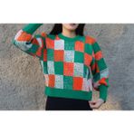 Egeli Moda Krop Triko Kadın Kazak - Standart - Beyaz - Yeşil