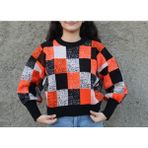 Egeli Moda Triko Krop Kadın Kazak - Siyah Turuncu - Standart