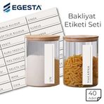 Egesta 40 Adet Büyük Boy Bakliyat ve Erzak Etiketi Seti - 3x12 cm Suya Dayanıklı Saklama Kabı Sticker - Yıkanabilir Kavanoz Etiketi - Mutfak Düzenleyici Şık Tasarım