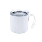 Egesta Paslanmaz Çelik Termos Mug - 320ml Vakumlu Seyahat Bardağı - Sızdırmaz Şeffaf Kapaklı ve Ergonomik Saplı Kamp Kupası - Ofis ve Dış Mekan İçin Isı Yalıtımlı Modern Kupa (Beyaz)