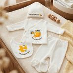 Egg Baby Halasının Balı Baskılı Bebek Hastane Çıkış Seti 5 Li Zıbın Set %100 Pamuk - Yenidoğan - Beyaz