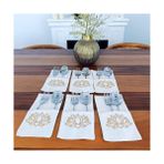 Egg Baby Lotus Çiçeği Işlemeli Kaşıklık Servis Sunum 6 Kişilik Tasarım Çatal Bıçak Kılıfı - 10 x 22 cm - Bej - Gold