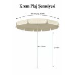 Eğim Verilir Şemsiye, Krem Plaj Ve Bahçe Şemsiyesi 200 Cm Çap Ve 10 Telli, Bidon Dahil